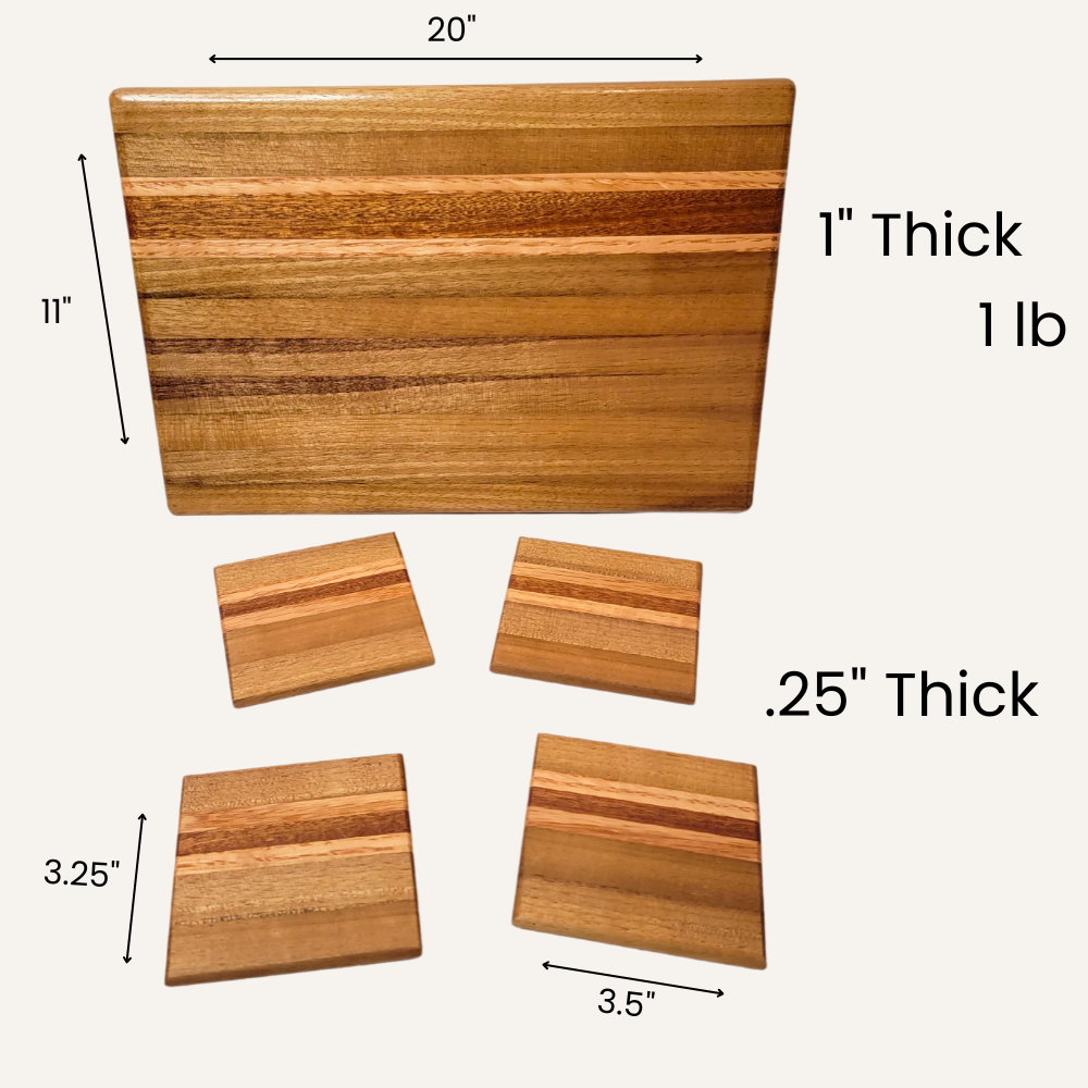 Juego de tabla de quesos Edge Grain con 4 posavasos a juego