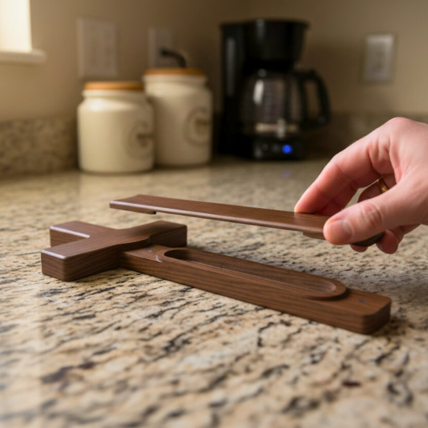 Handmade Walnut Memorial Cross with Hidden Magnetic Compartment