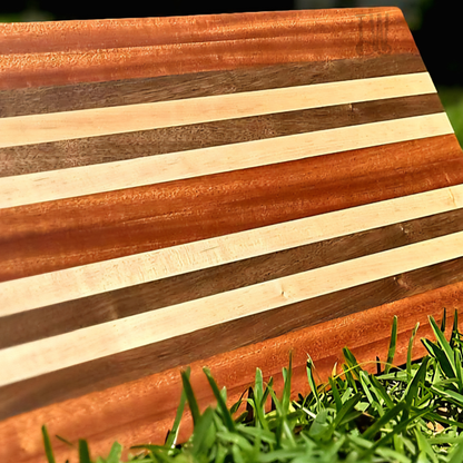 Handmade Sapele Cutting Board with Walnut & Maple Stripes | 23x11