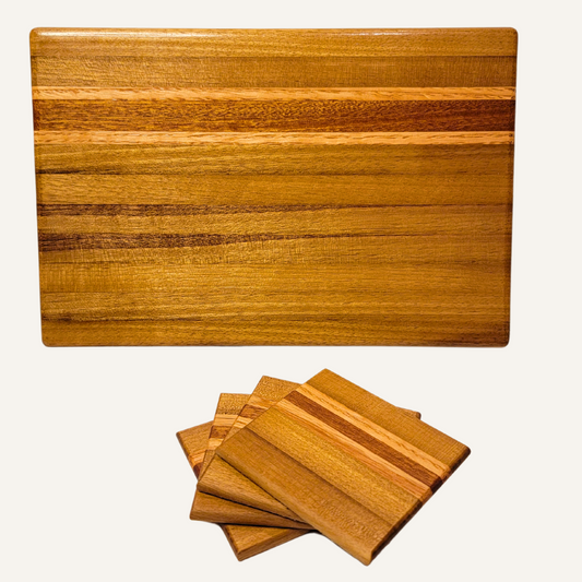 Edge Grain Cheese Board Set with 4 Matching Coasters