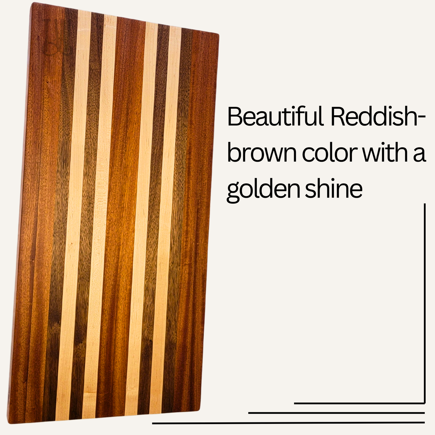 Handmade Sapele Cutting Board with Walnut & Maple Stripes | 23x11