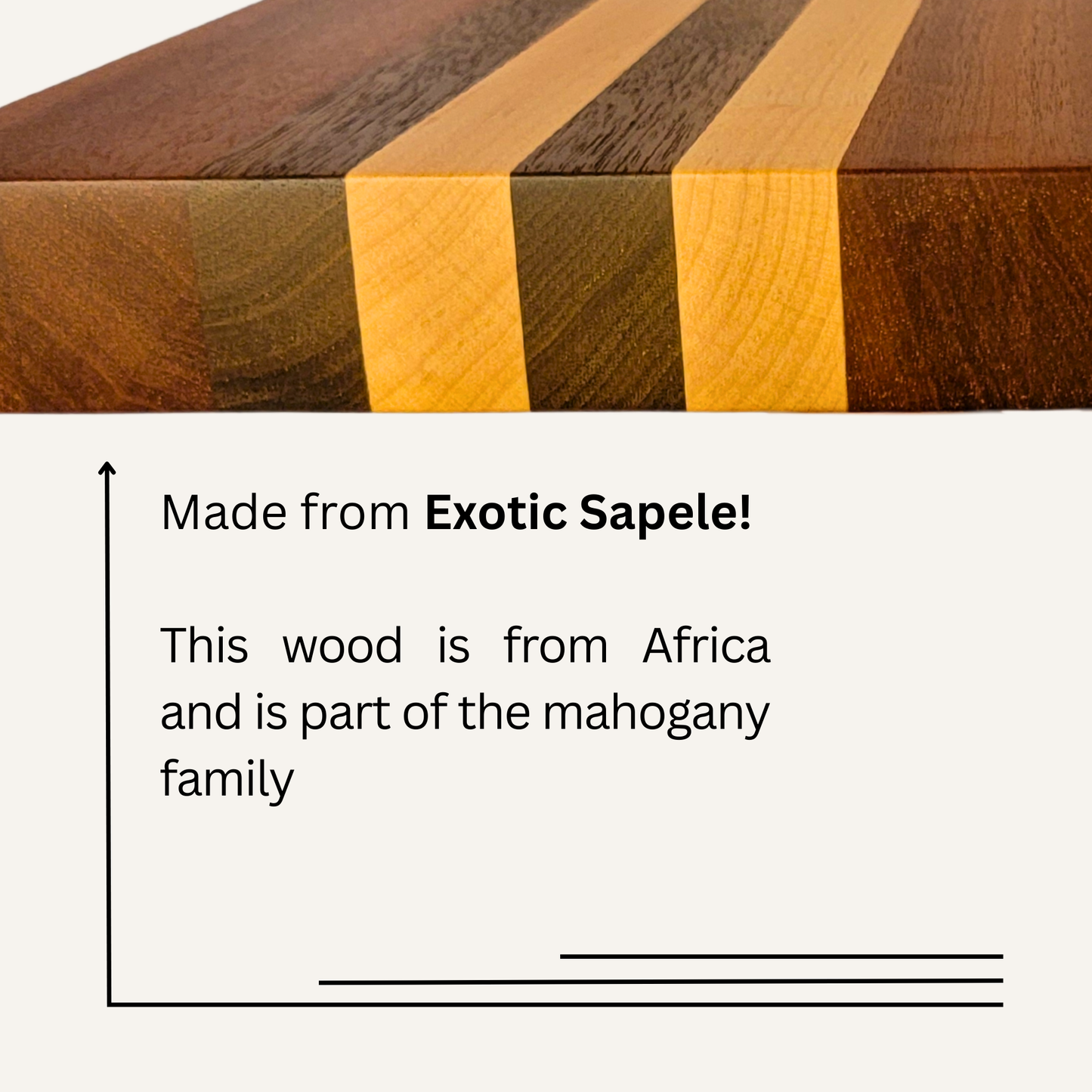 Handmade Sapele Cutting Board with Walnut & Maple Stripes | 23x11