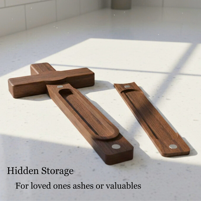 Handmade Walnut Memorial Cross with Hidden Magnetic Compartment