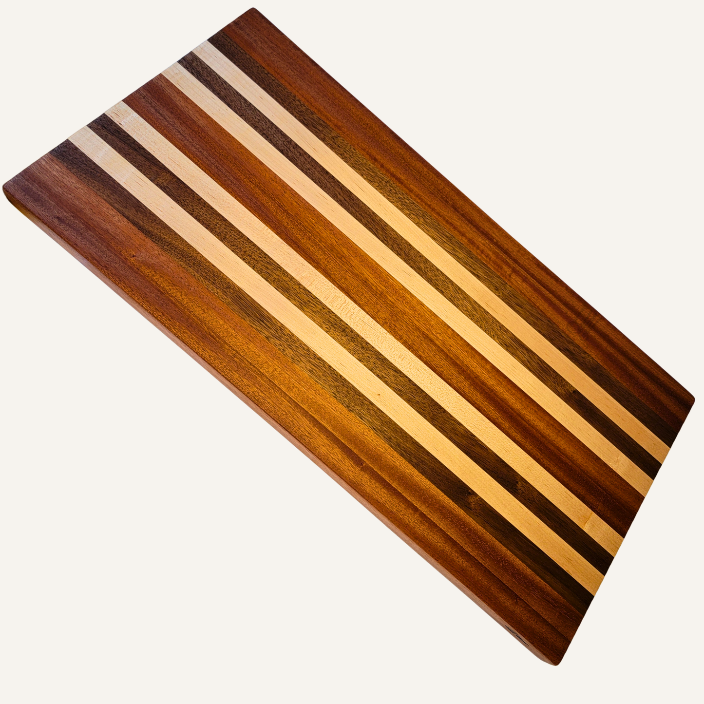 Handmade Sapele Cutting Board with Walnut & Maple Stripes | 23x11
