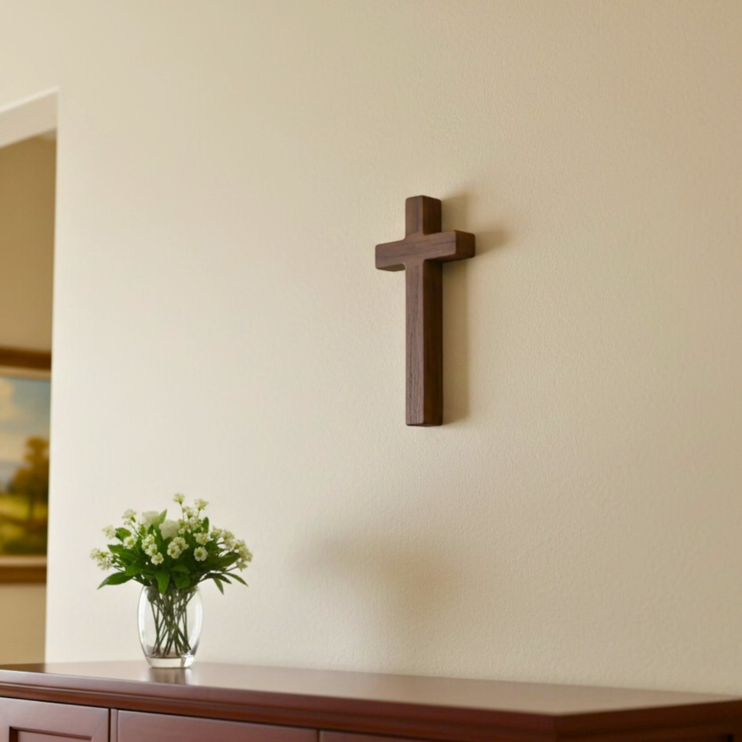 Handmade Walnut Memorial Cross with Hidden Magnetic Compartment