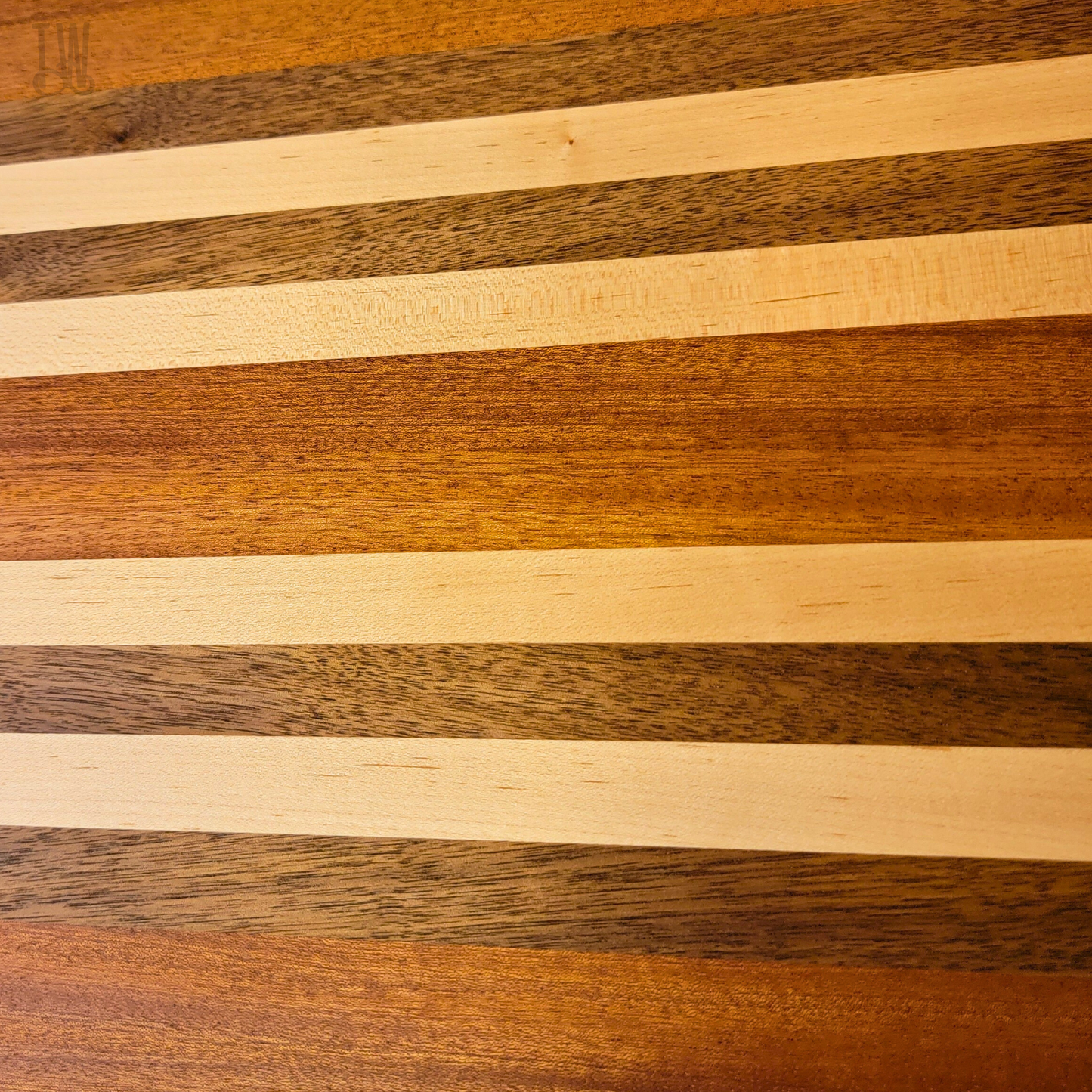 Handmade Sapele Cutting Board with Walnut & Maple Stripes | 23x11