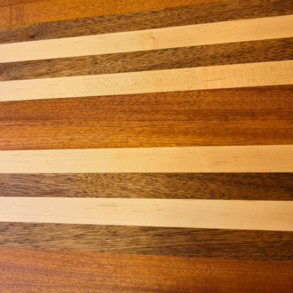 Handmade Sapele Cutting Board with Walnut & Maple Stripes | 23x11