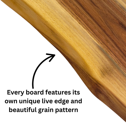 Personalized Live Edge Walnut Cutting Board – 17" Handmade Engraved Serving Board