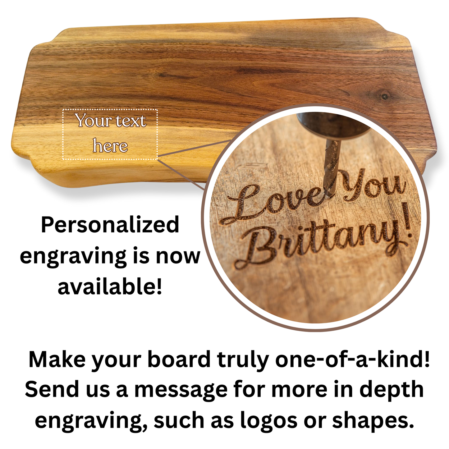 Personalized Live Edge Walnut Cutting Board – 17" Handmade Engraved Serving Board
